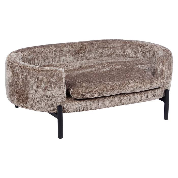 Das Bild zeigt das Haustierbett Dolly (stone chenille). Das Bett hat eine weiche, steingraue Chenille-Polsterung und ist rund geformt.