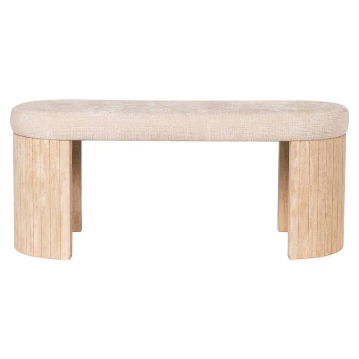 Bank Gallice naturbeige Travertin (Beige), frontal aufgenommen. Modernes und elegantes Design