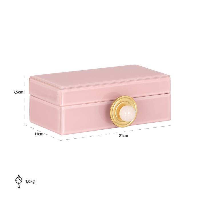 Aufbewahrungsbox Jamila klein (rosa), seitlich aufgenommen, mit den Maßen 7,5 x 11 x 21 cm. Modernes und stilvolles Design