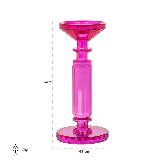 Kerzenhalter Poppy aus geschliffenem, pinkem Glas mit elegantem Design – ein dekorativer Blickfang für charmante Akzente im Raum.