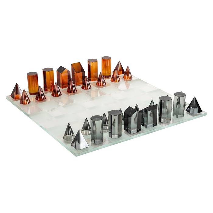 Deko-Objekt "Schachbrett Zyenna" von Richmond Decoration, aus Glas, orange- und schwarze Glasfiguren in abstrakten Formen, elegantes Design für stilvolle Akzente.