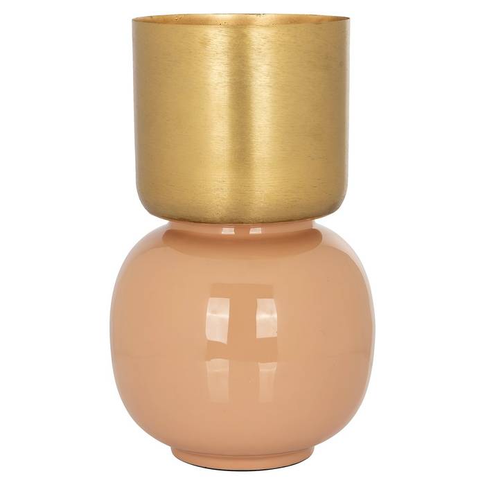  Exklusive Vase Calla in Gold und Rosa mit kugelförmigem Sockel und gold-gebürstetem Kelch