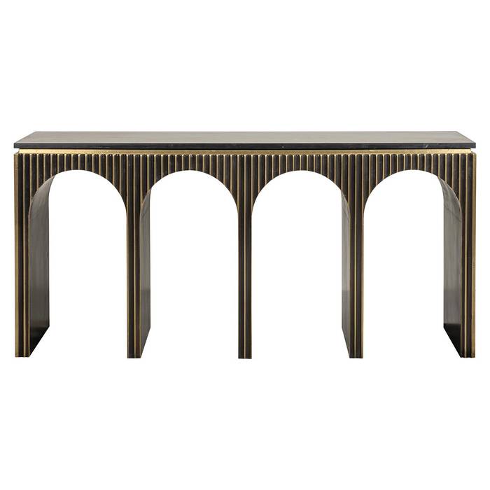 Ablagetisch Les Arcs (Brushed Gold), frontal aufgenommen. Modernes und elegantes Design