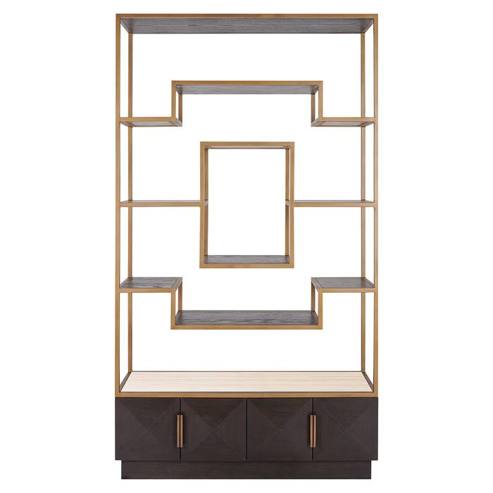 Regal Claremont (braun) Das Bild zeigt das Regal Claremont (braun) von hinten. Die stabile Konstruktion und die hochwertige Verarbeitung des Holzes sind gut sichtbar.