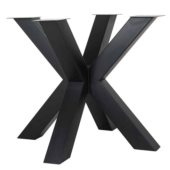 Raffles Tischbeine Boghi X-Fuß aus strapazierfähigem schwarzem Eisen mit eleganten, sich kreuzenden X-Formen. Modernes Design, das Stabilität und Raffinesse in jeden Raum bringt. Ideal für verschiedene Tischplatten.