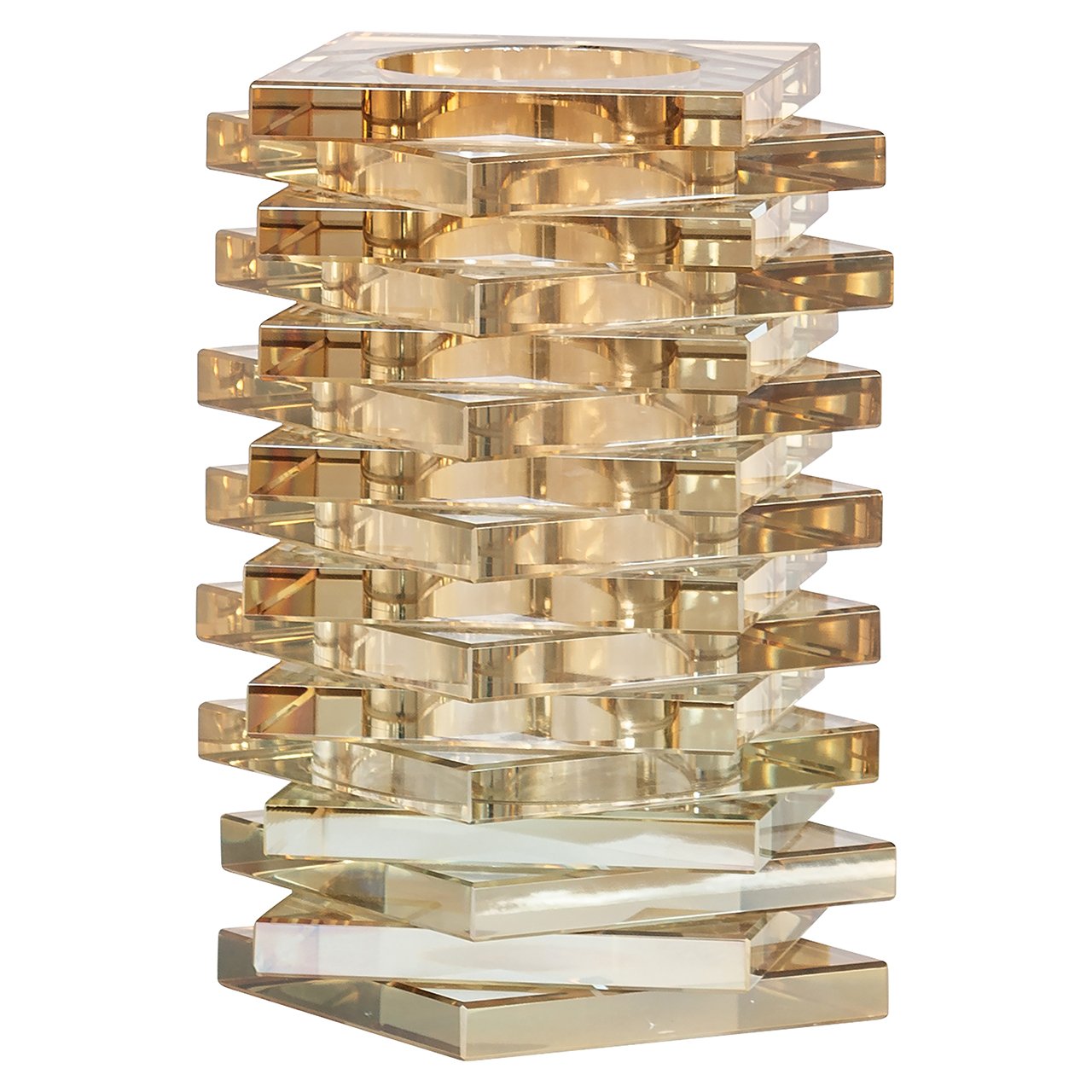 Vase Celia aus goldfarbenem Kristall, mit eleganter, klarer Form und funkelndem Lichtspiel. Verleiht jedem Raum eine luxuriöse Ausstrahlung und ist ideal für Blumen oder als stilvolles Dekor.