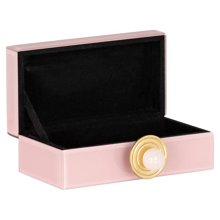 Aufbewahrungsbox Jamila klein (rosa), seitlich aufgenommen und offen. Modernes und stilvolles Design