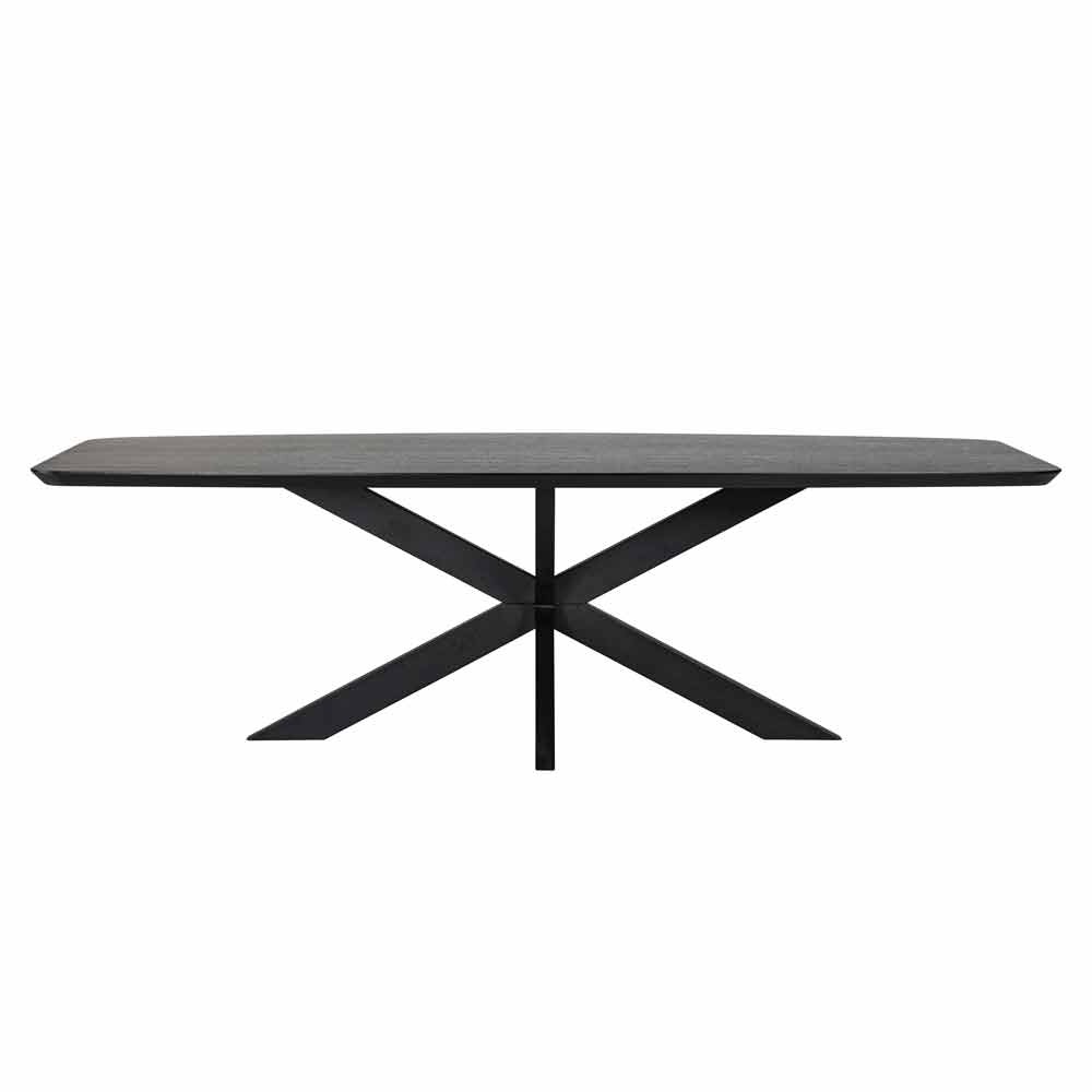 Esstisch Bonvoy 260 (schwarz) Moderner rechteckiger Tisch mit dunkler Tischplatte und X-förmigem Gestell. Das Design ist schlank und zeitgemäß, ideal für moderne Inneneinrichtungen.
