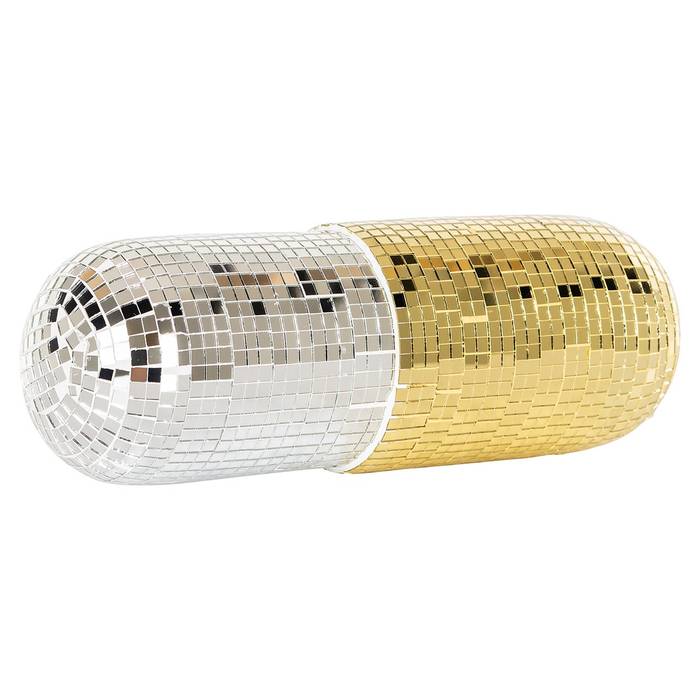 Deko-Objekt "Jimmy" von Richmond Decoration, goldene Tablette mit Spiegelstücken, im Discokugel-Stil, aus Polyresin, modernes Design für elegante Akzente.