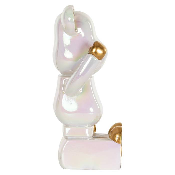 Deko-Objekt "Berlyn" von Richmond Decoration, permutweißer Teddy mit goldenen Akzenten, sitzend und winkend, aus Polyresin, eleganter Blickfang für Regale und Tische.