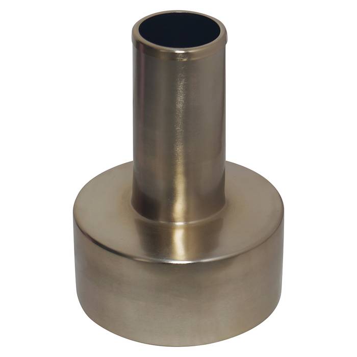  Eine Vase namens „Lio” aus goldfarbenem Metall, die von leicht oberhalb gezeigt wird. Die Vase hat einen zylindrischen Hals.