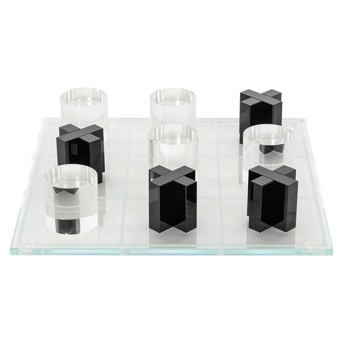 Deko-Objekt "Tic Tac Toe Zala" von Richmond Decoration, Glasoberfläche, X- und O-Spielfiguren, elegantes Design, stilvolles Spiel für moderne Dekoration.