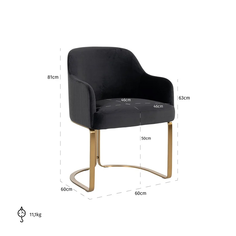 Stuhl Hadley aus Samt (anthrazit/gold)