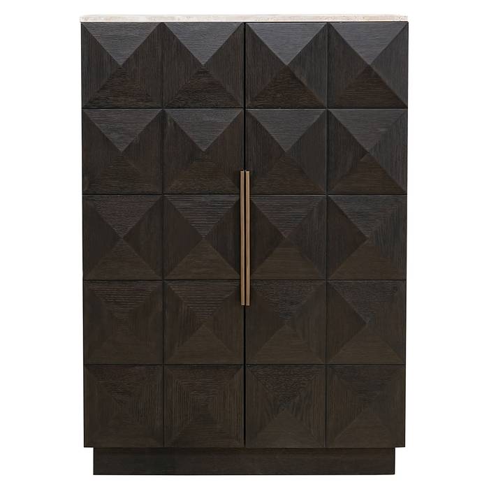 Schrank Claremont 2-türig (braun) Das Bild zeigt den Schrank Claremont (2-türig, braun) von vorne. Die braune Holzoberfläche und die eleganten, klaren Linien sind gut sichtbar.