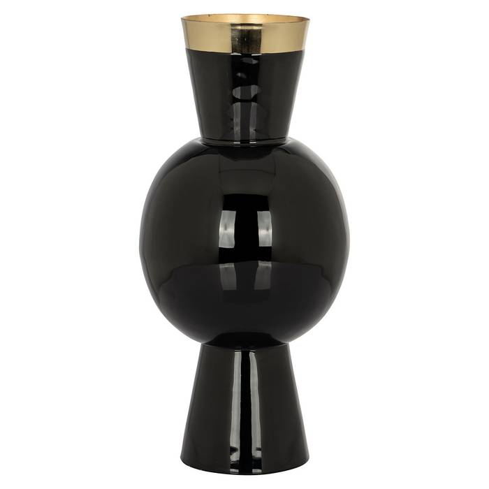  Die schwarze Vase Florence aus Eisen mit goldenen Details und Kegel-Kugel-Design