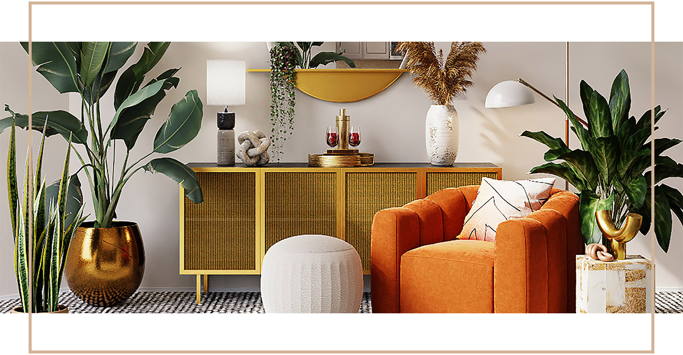 Ein eingerichtetes Wohnzimmer  in Glam Einrichtungsstill von Richmond Blog