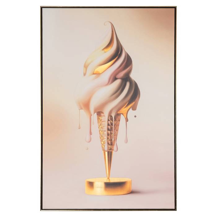  Wandbild Icecream in Gold, auf hochwertiger Leinwand gedruckt und auf Holzrahmen gespannt. Verleiht jedem Raum mit edler Farbgebung eine stilvolle, moderne Note.