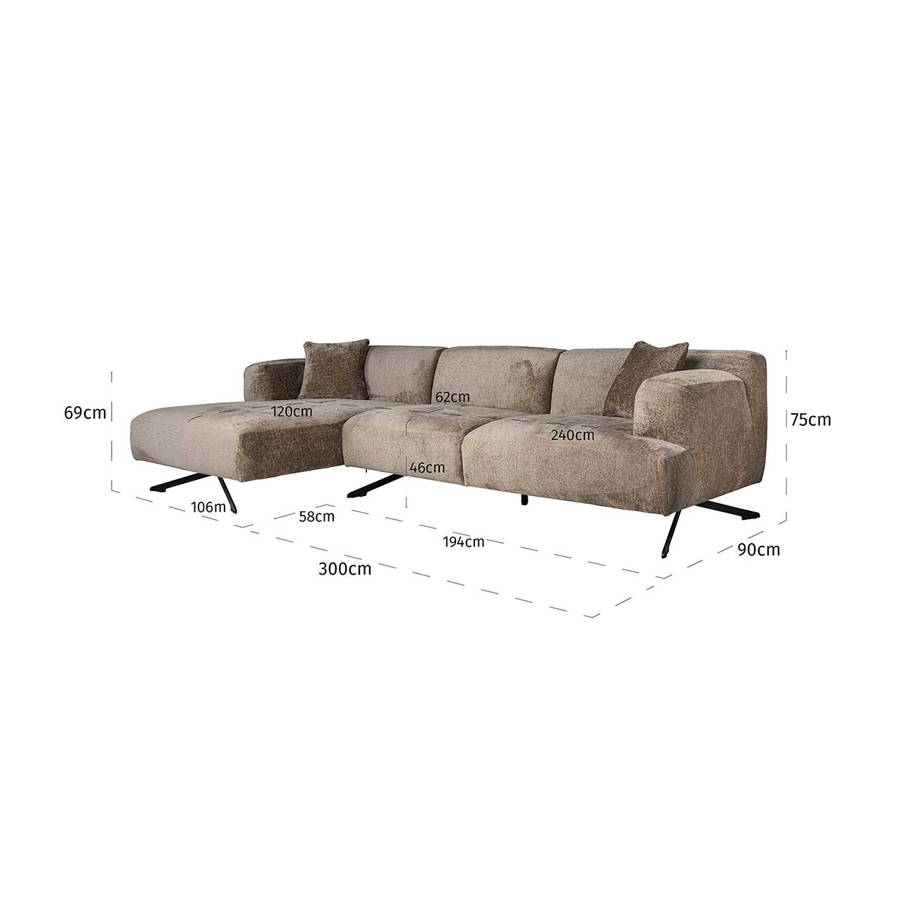 Sofa Donovan 3-Sitzer mit Lounge links aus Chenille (taupe)