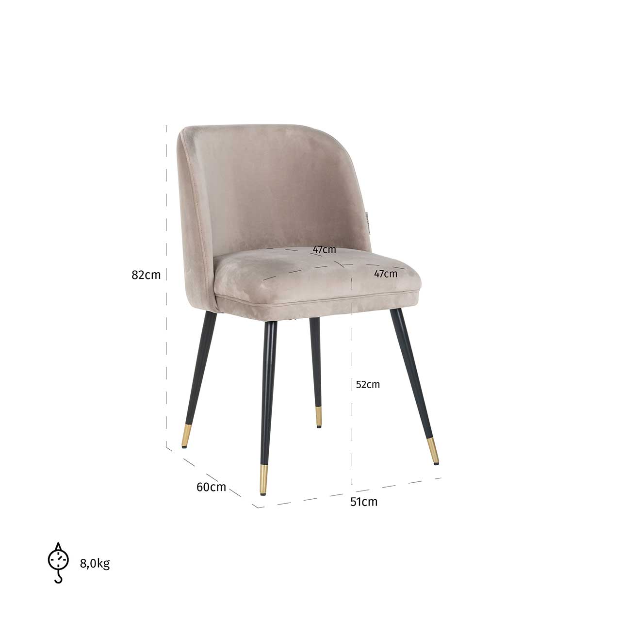 Stuhl Alicia aus Samt (khaki) Stuhl Alicia aus Samt (khaki)