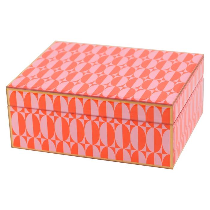 Aufbewahrungsbox "Abba groß" in Rosa, aus Glas und MDF, elegante pink-orange Farbkombination, perfekt für Schmuck und persönliche Schätze.
