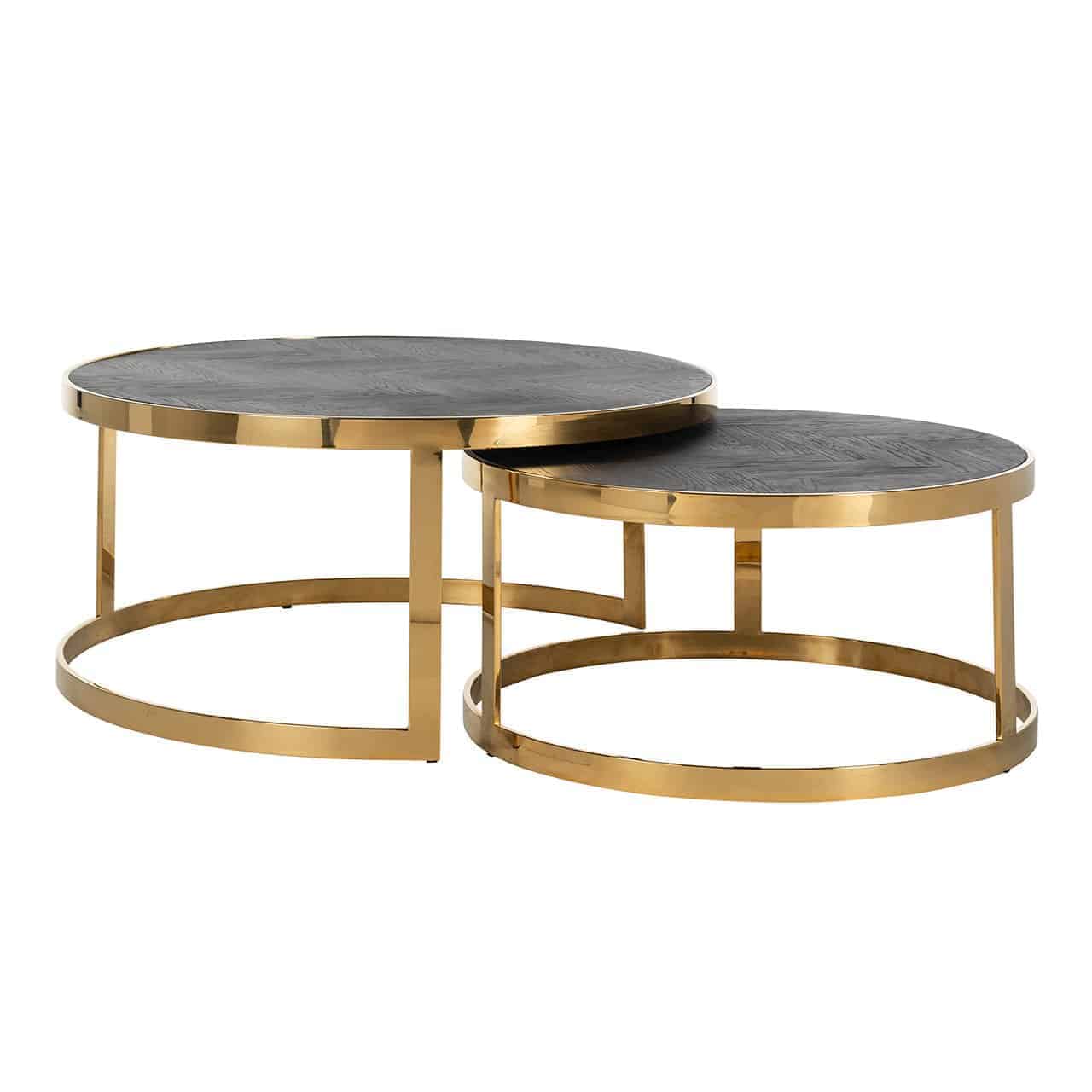 Blackbone (Gold) | Couchtisch rund 2-er Set (schwarz rustikal)