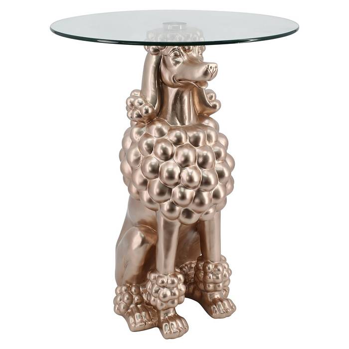 Beistelltisch Pudel mit Glasplatte und detailreichem Polyresin-Gestell in Pudel-Form – charmantes Design und dekoratives Highlight für jeden Raum.