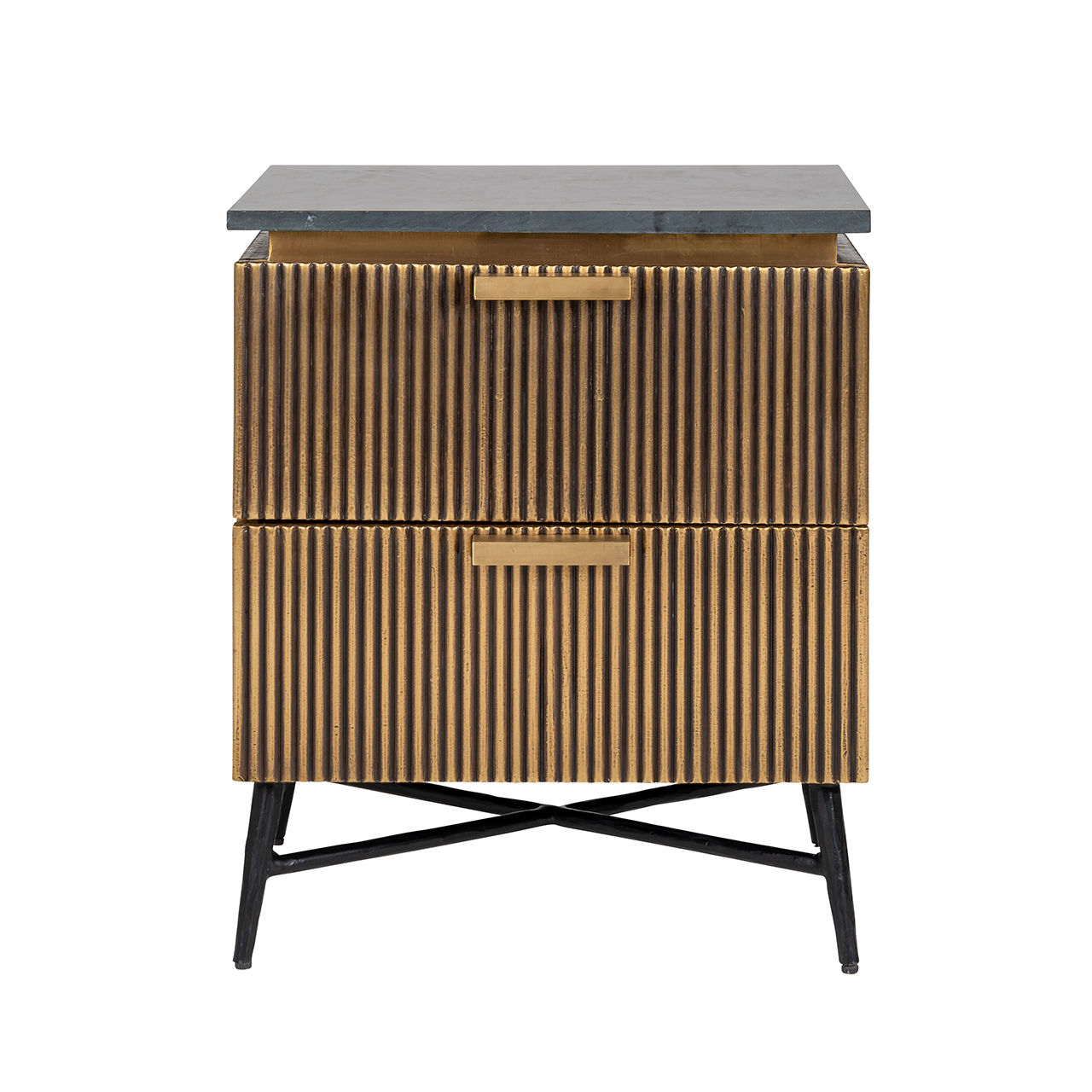 Ironville | Nachttisch mit 2 Schubladen (gold)