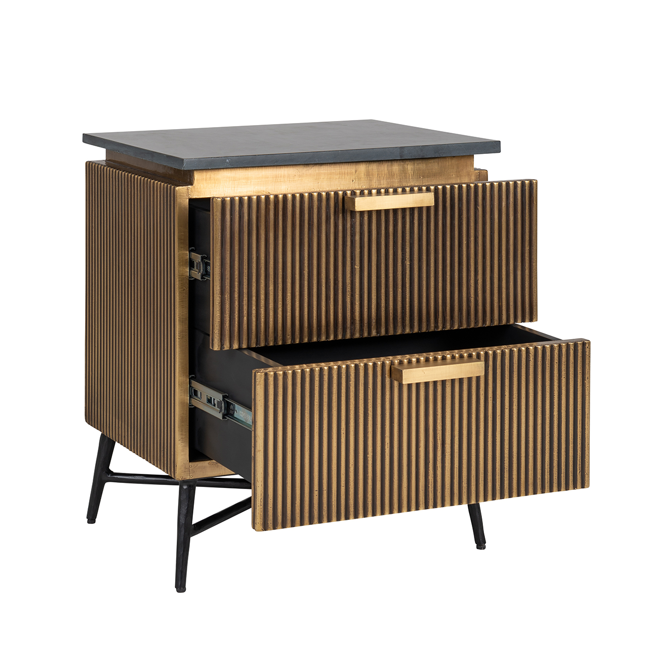 Ironville | Nachttisch mit 2 Schubladen (gold)