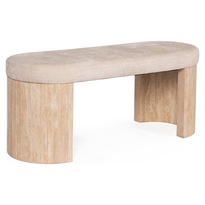 Bank Gallice naturbeige Travertin (Beige), seitlich aufgenommen. Modernes und elegantes Design