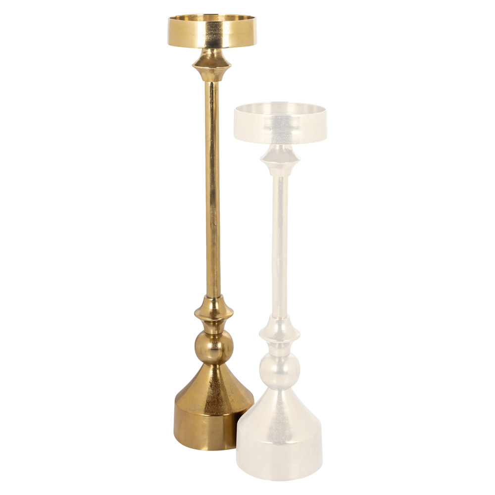 Zwei elegante Kerzenhalter aus Messing mit traditionellem Design und schlankem Stiel.