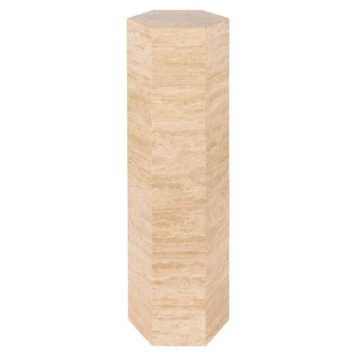 Saeule Vespin naturbeige Travertin (Beige), frontal aufgenommen. Modernes und elegantes Design