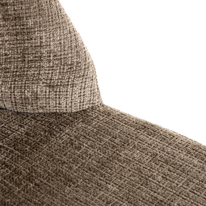 Esszimmerstuhl Cecilia (Niagara 104 Stone Chenille), frontal seitlich aufgenommen. Modernes und elegantes Design mit Detailaufnahme