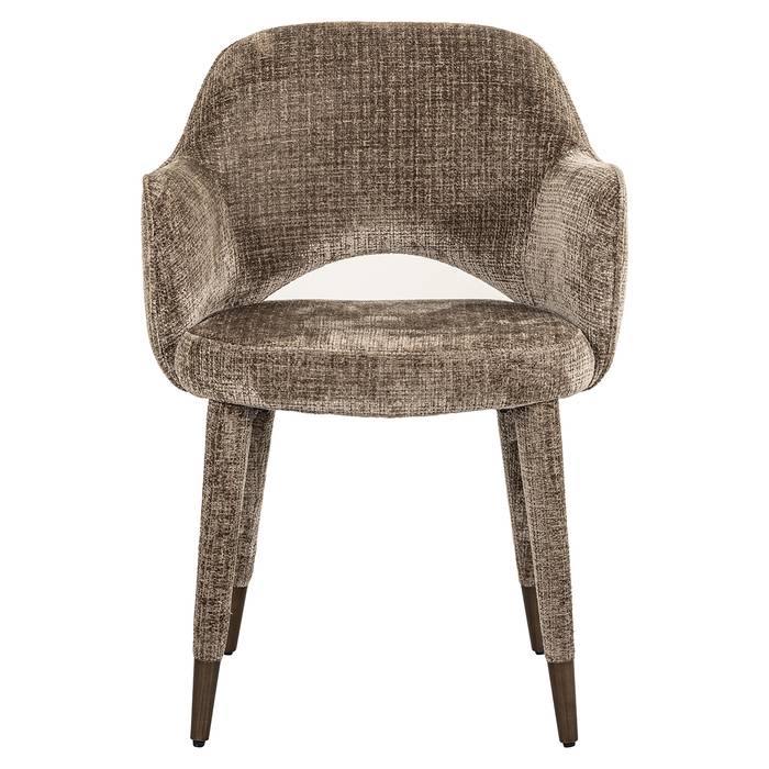 Esszimmerstuhl Donnatella (Niagara 104 Stone Chenille), frontal aufgenommen. Modernes und elegantes Design