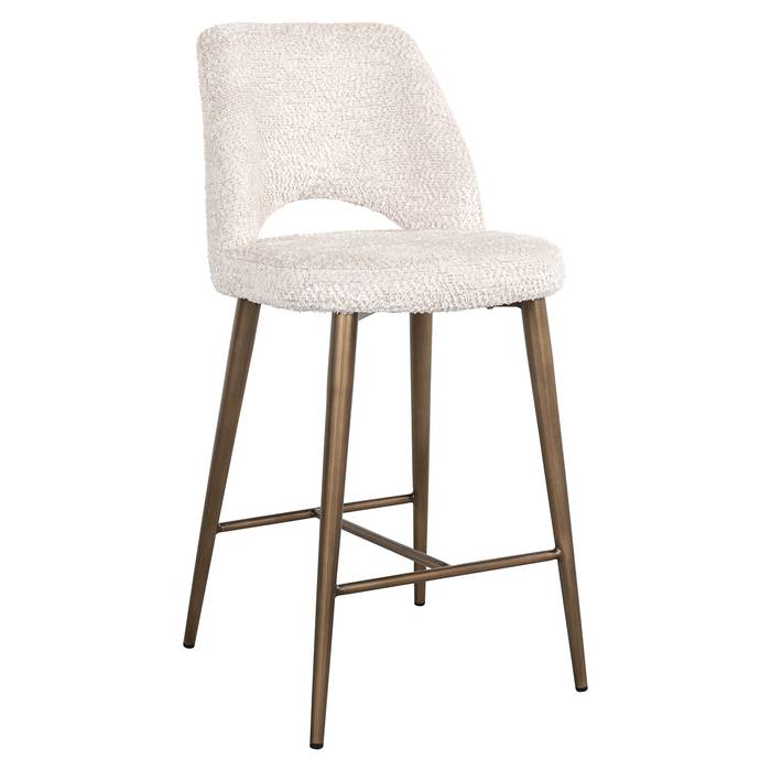 Thekenstuhl Delphine (Be Lovely 11 Cream), frontal seitlich aufgenommen. Modernes und elegantes Design, ideal für stilvolle Wohnräume