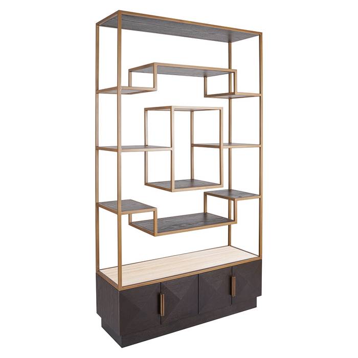 Regal Claremont (braun) Das Bild zeigt das Regal Claremont (braun). Es hat eine braune Holzoberfläche mit klaren Linien und mehreren Regalböden, die viel Stauraum bieten.