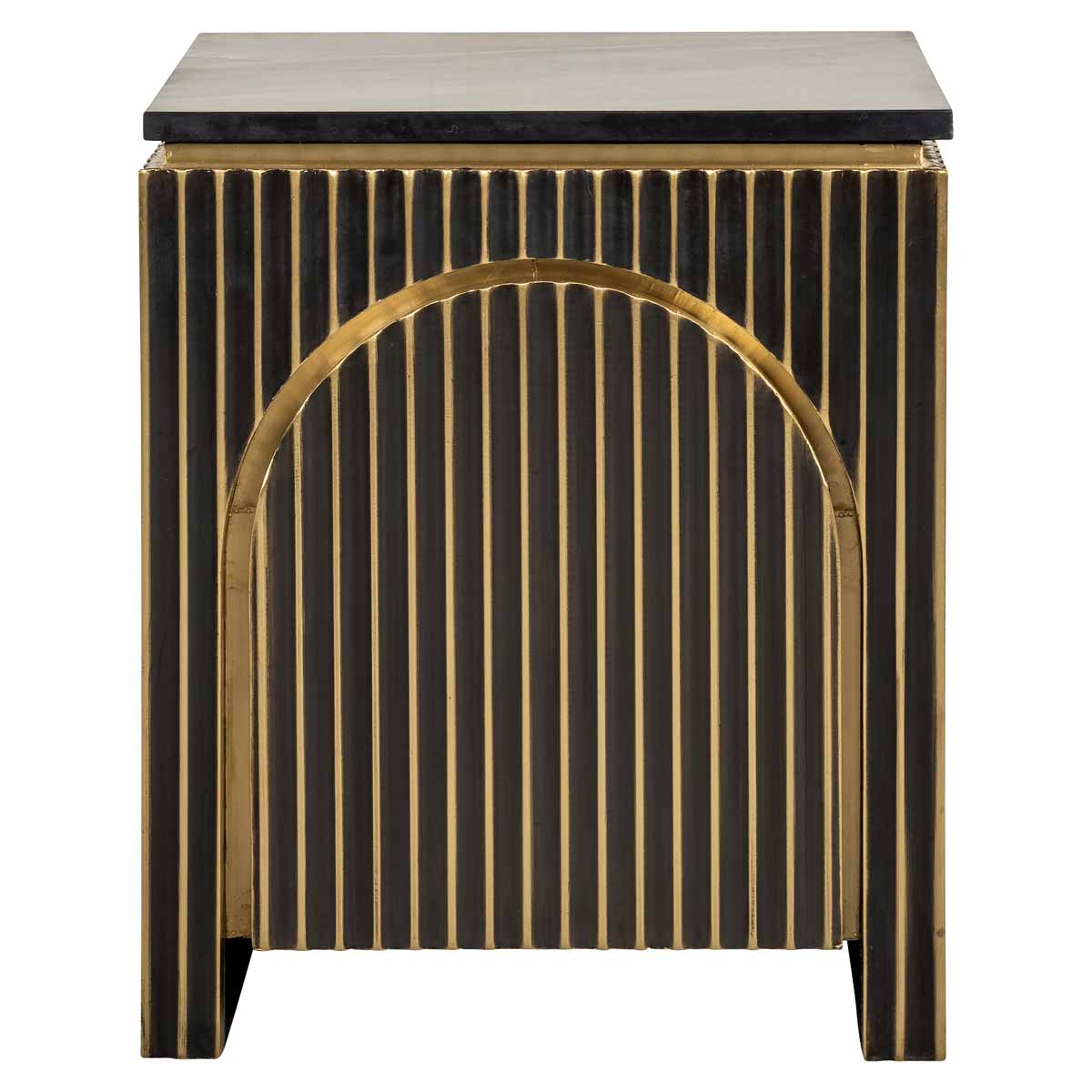 Nachttisch Les Arcs 1-tuerig (Brushed Gold) Nachttisch Les Arcs 1-tuerig (Brushed Gold), frontal aufgenommen. Modernes und elegantes Design, ideal für stilvolle Wohnräume