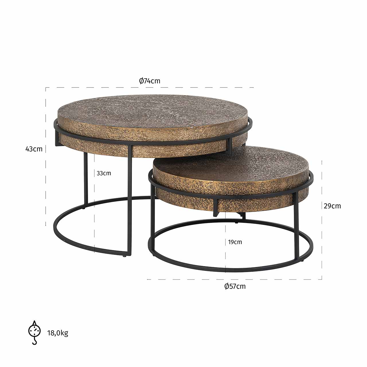 Chandon | Couchtisch Derby 2er-Set (schwarz/gold)