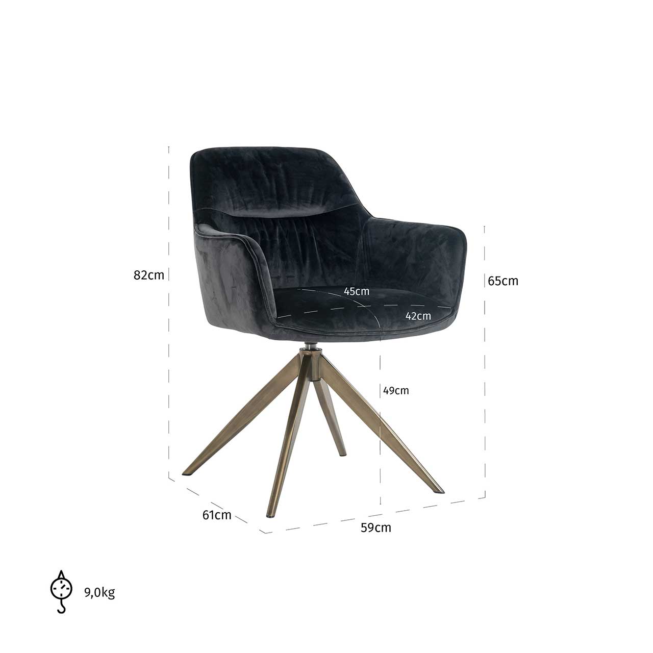 Drehstuhl Aline aus Samt (anthrazit) Drehstuhl Aline aus Samt (anthrazit)