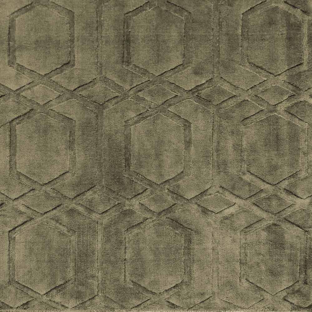 Teppich Liva 200x300 (olive) Geometrisch gemustertes Gewebe in verschiedenen Beige- und Brauntönen, das einen dreidimensionalen Effekt erzeugt.