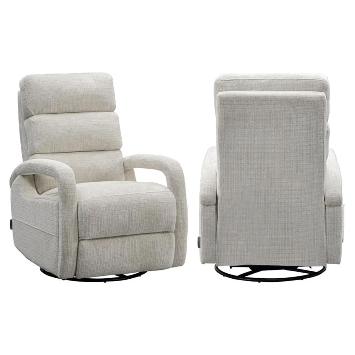 Relaxsessel Denvi beige chenille (Niagara 902 beige) Das Bild zeigt zwei Relaxsessel Denvi (Niagara 902 beige) aus verschiedenen Perspektiven: einen von vorne und einen von hinten.