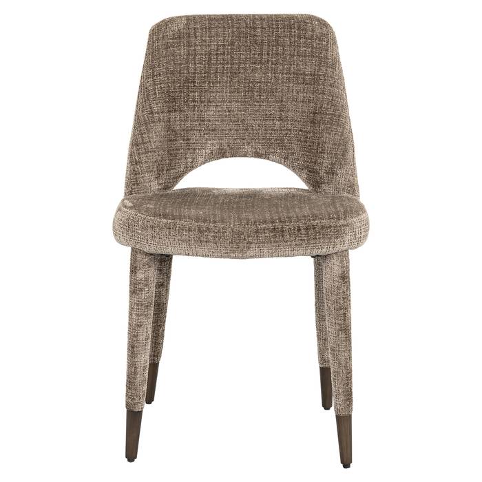 Esszimmerstuhl Cecilia (Niagara 104 Stone Chenille), frontal aufgenommen. Modernes und elegantes Design
